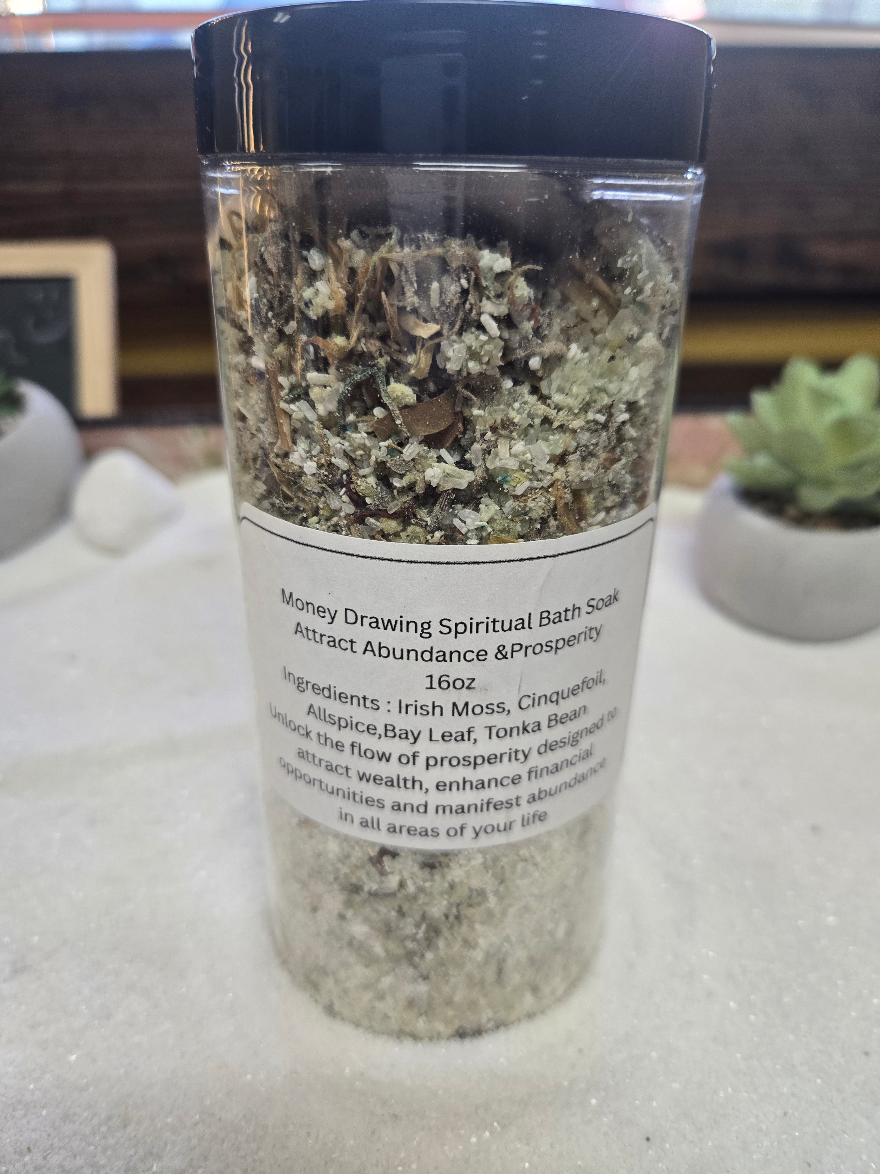 Money Blessing Spiritual Salt in jar for attracting abundance and prosperity bath soak