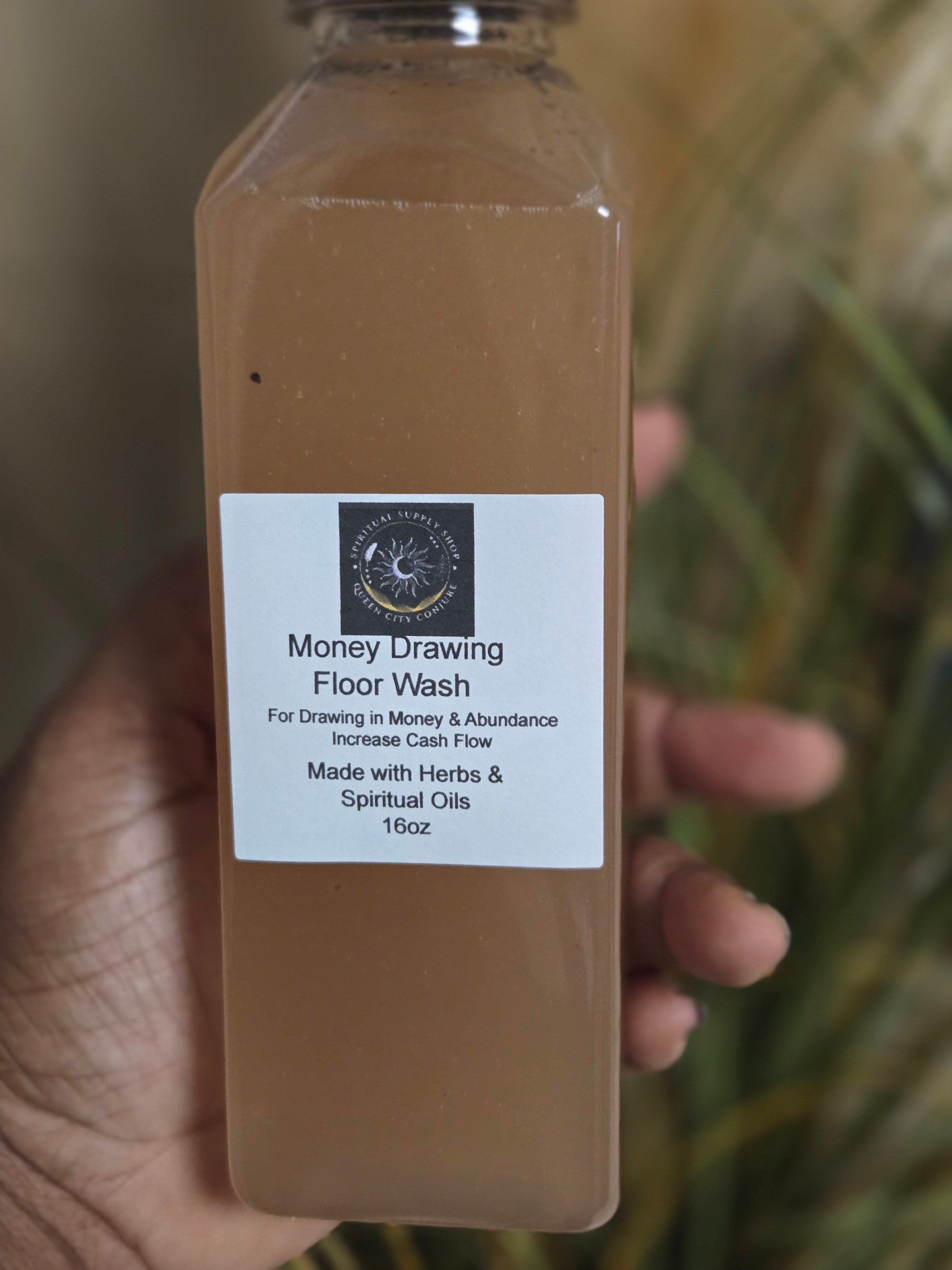 Money Drawing Floor Wash bottle with herbs and spiritual oils for attracting money and abundance