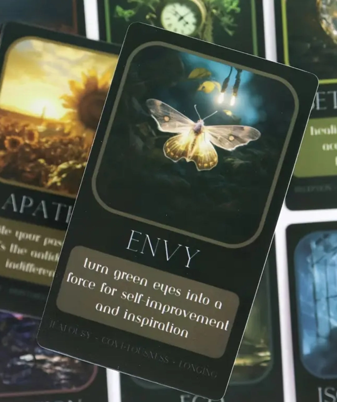 Shadow Work Oracle card set with vibrant imagery for meditation and manifestation support.