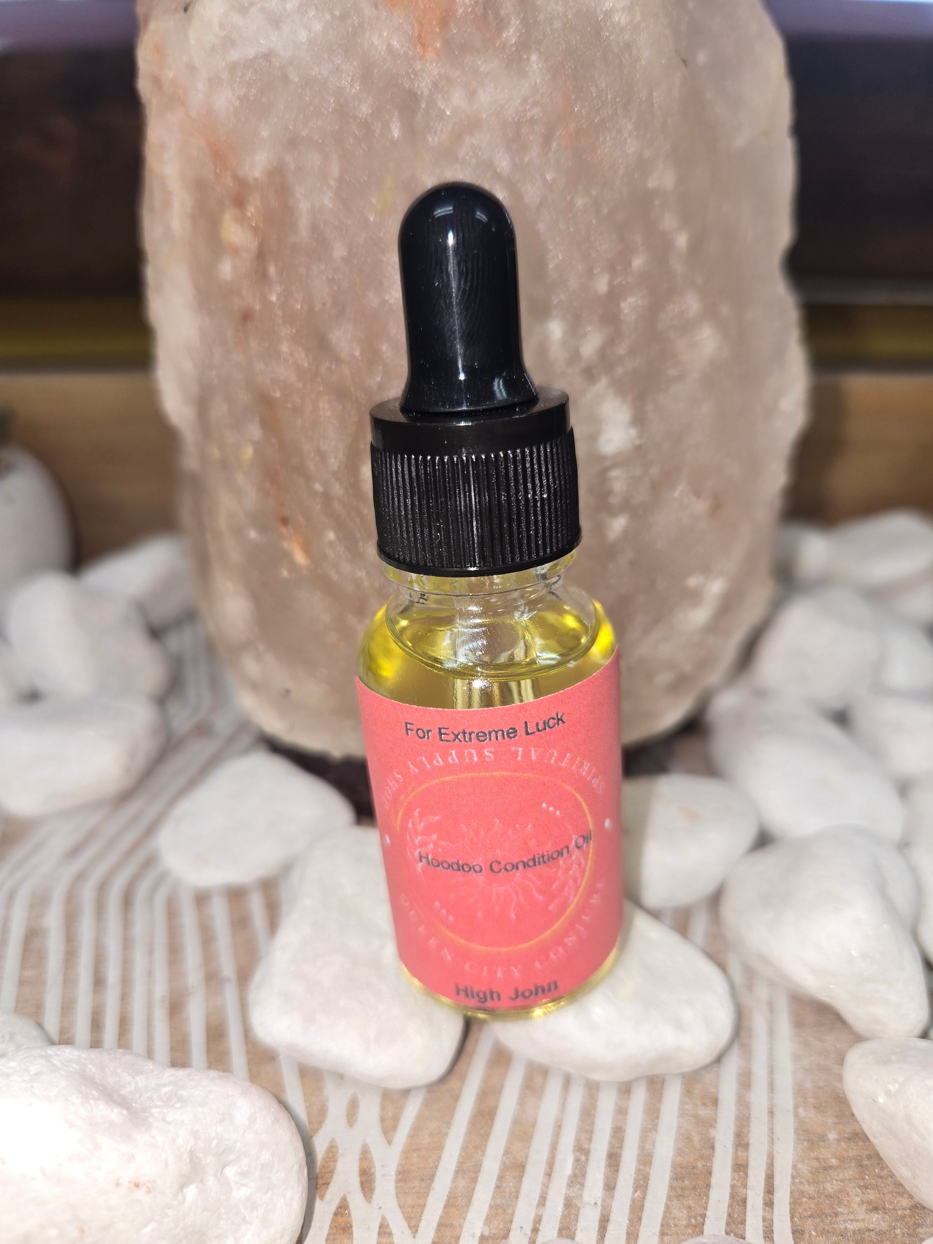 Sacred High John conjure oil bottle for extreme luck & fortune 
Queen City Conjure